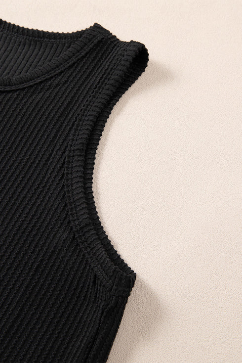 Textured Corded Sleeveless Pocketed Two Piece Shorts Set