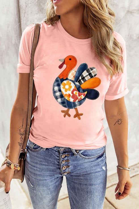Turkey Applique Short Sleeve Round Neck Tee