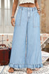 Elastic Waist Ruffled Wide Leg Denim Pants