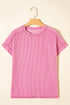 Solid Corded Textured Knit Exposed Stitching T-shirt