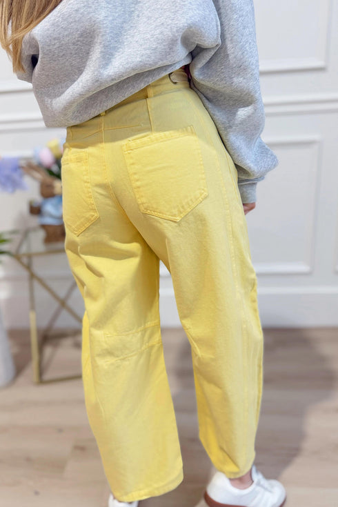 Cotton Denim Grommet Knot Waist Barrel Jeans