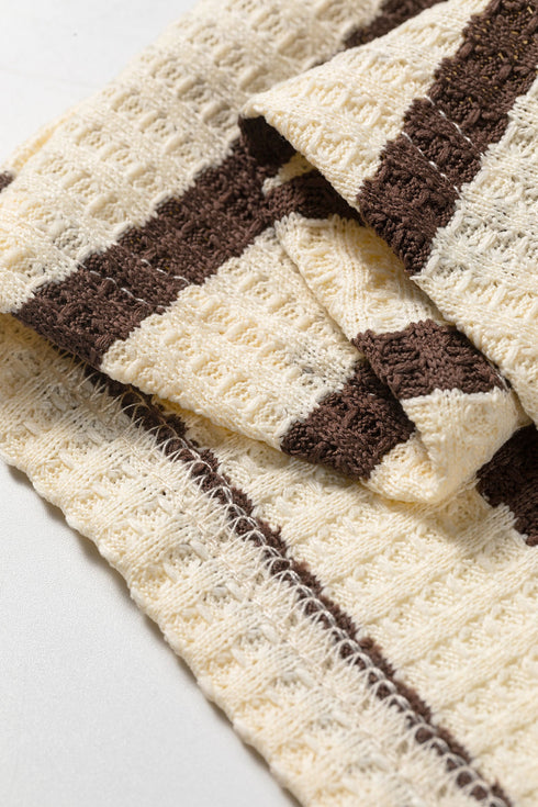 Striped Pattern Patchwork Ribbed Cuff Pullover Sweatshirt