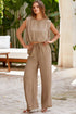 Solid Keyhole Puffy Tank Drawstring Loose Pant Set