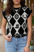 Retro Rhombus Western Print Drop Shoulder Short Sleeve Sweater