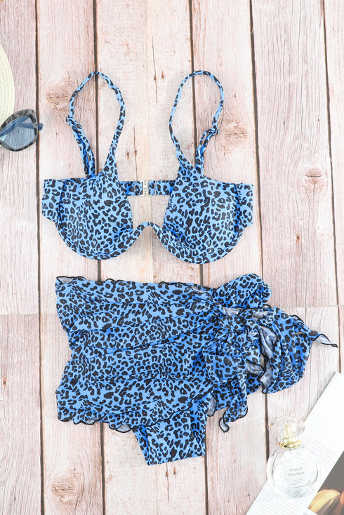 3Pcs Leopard Bikini & Sarong Swim Set