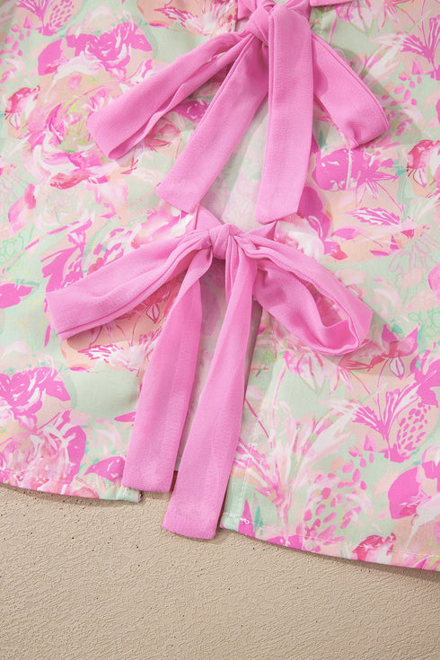 Southern Belle Floral Ribbon Knot Puff Sleeve Blouse