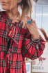 Plaid Tie Front Long Sleeve Short Shift Mini Dress