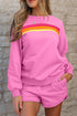 Striped Patchwork Applique Pullover Two Piece Short Set