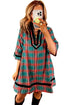 Plaid Velvet Trim Pockets Short Shift Mini Dress