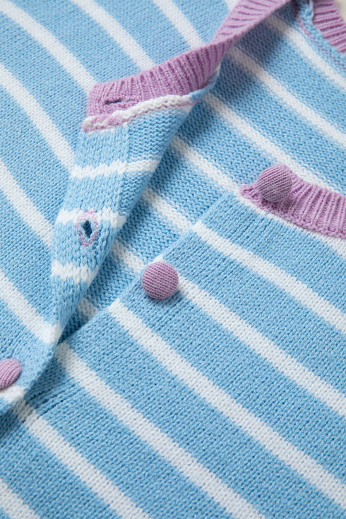 Striped Long Sleeve Round Neck Open Front Cardigan