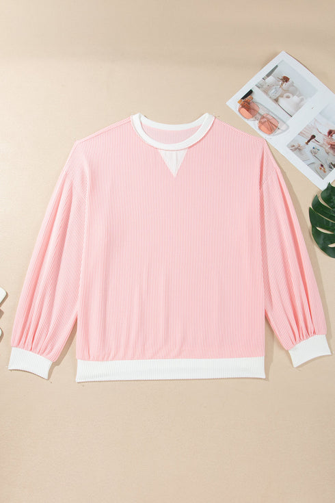 Ribbed Knit Long Sleeve Round Neck Top