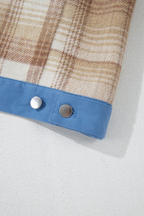 Casual Plaid Patchwork Flap Detail Button Up Shacket