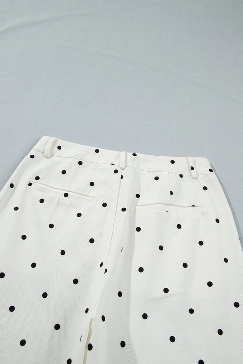 Polka Dot Print Scalloped Patch Pocket Cotton Shift Pants
