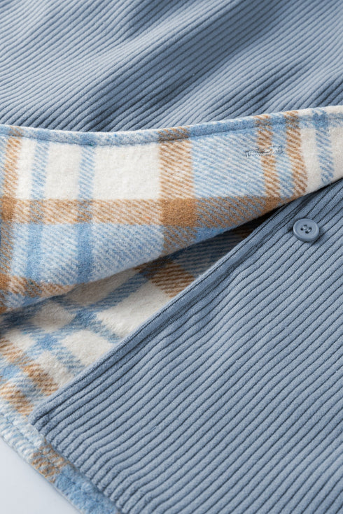 Reversible Casual Corduroy Button Up Plaid Shacket