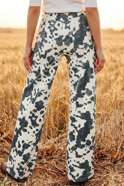 Abstract Print Metal Button Regular Fit Full Length Jeans