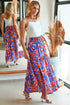 Bohemian Floral Print Tiered Split Maxi Skirt