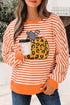 Striped Leopard Pumpkin Graphic Print Pullover Sweatshirt