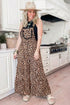 Western Leopard Print Lace Trim Ruffled Wide Leg Jumpsuit