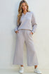 Solid Textured Collared V Neck Wide Leg Pant Sets