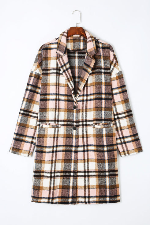 Modern Button Up Lapel Print Plaid Shacket