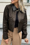 Pu Leather Leopard Print Collar Metal Placket Jacket
