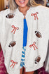 Sequin Bow Rugby Pattern Hoodless Graphic Sweatshirt