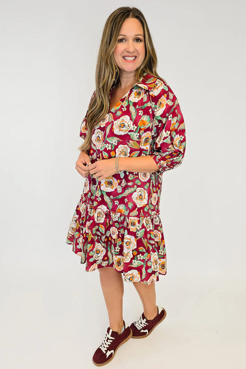 Floral Print Half Sleeve Short Shift Dress