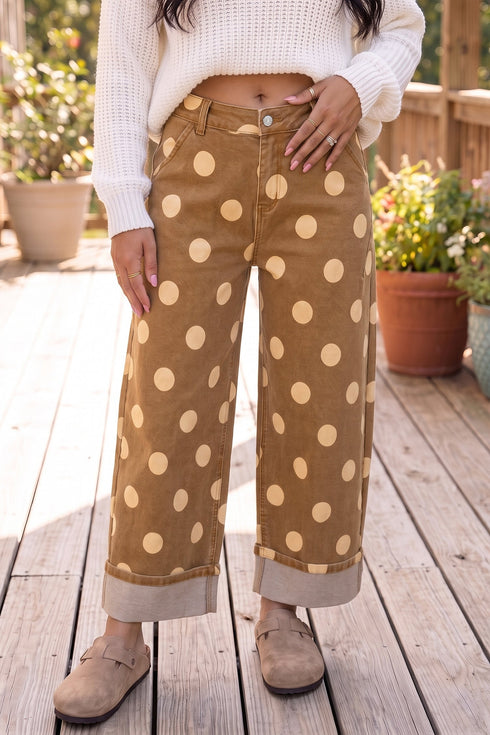 Polka Dot Ankle Length Metal Button Jeans
