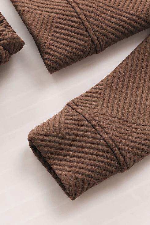 Textured Long Sleeve Top And Drawstring Lounge Short Sets