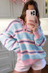 Striped Button Collar Long Sleeve Shift Fit Knitwear Sweater