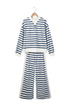 Striped Ribbed Cuff Collar Pocket Loose Pant Set