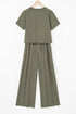 Smocked Raw Hem Loose Tee Wide Leg Pant Sets