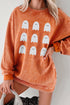 Ghost Print Corded Round Neck Pullover Sweatshirt