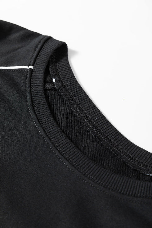 Contrast Trim Crewneck Pullover Mini Skirt Two Piece Dress