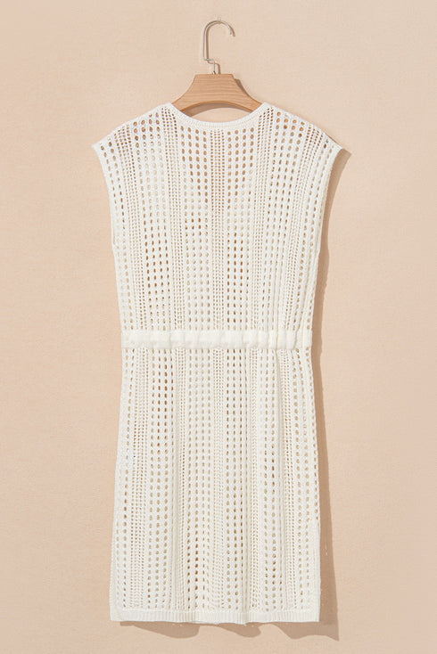 Sleeveless Hollow Out Drawstring Waist Knit Cover Up Dress