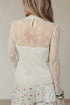 Lace Mesh Waffle Knit Long Sleeve Top