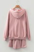 Button Drawstring Hooded Pullover Casual Short Set