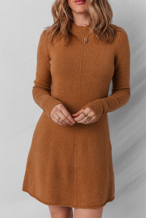 Mock Neck Exposed Seam Ribbed Cuff Sweater Dress