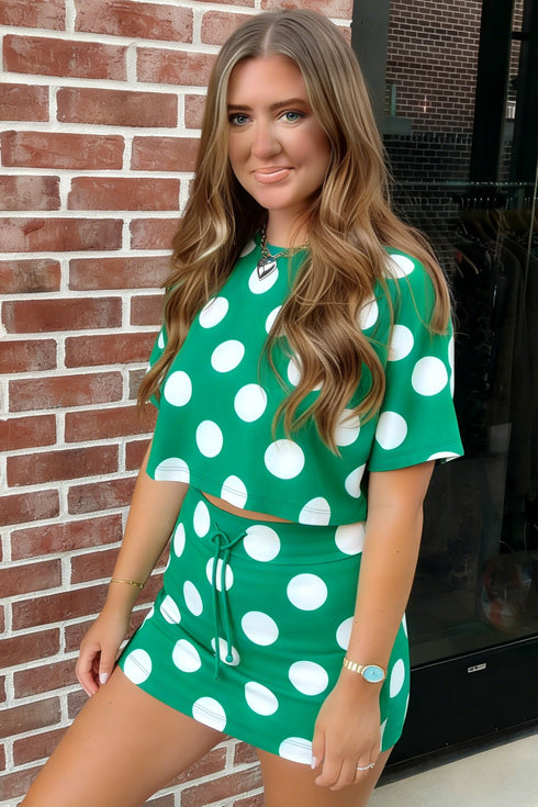 Polka Dot Print Cropped Tee Bodycon Skort Two Piece Set