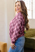 Ribbed Trim Checkered Print Long Sleeve Pullover Top