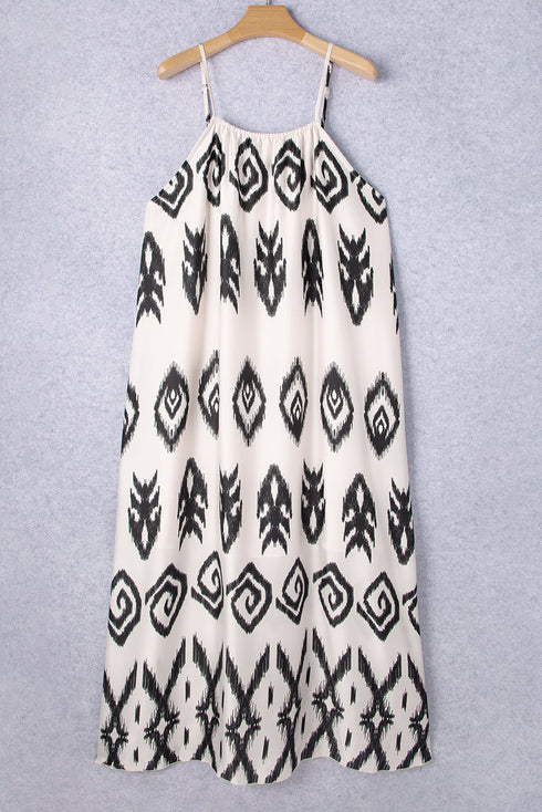 Bohemian Aztec Print H Line Halter Maxi Dress