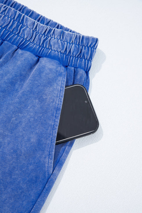 Acid Wash Star Applique Rolled Trim Pants Set