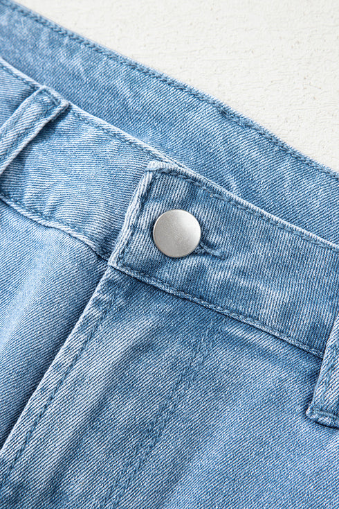 High Rise Cropped Washed Denim Wide Leg Jeans