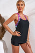 Geometric Accent Strap Scoop Neck Swim Tankini Top