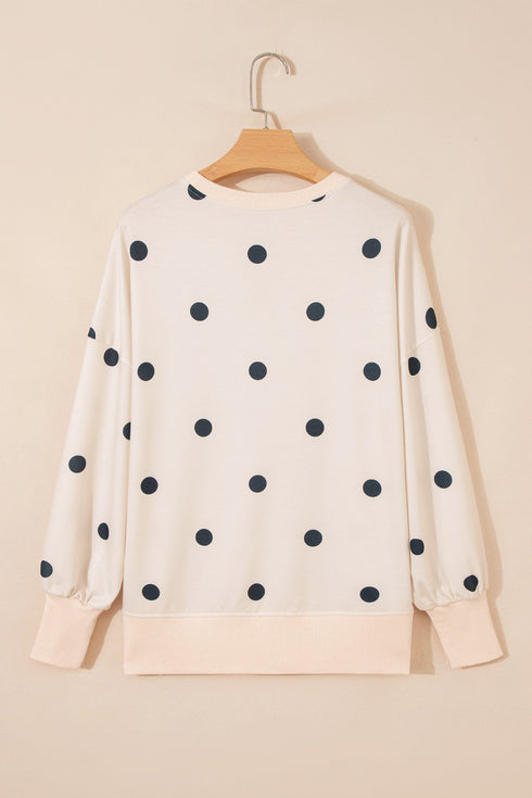 Playful Polka Dot Relaxed Split Hem Pullover Top