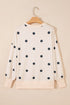 Polka Dot Loose Long Sleeve Split Hem Pullover Top