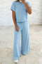 Casual Solid Loose Tee Drawstring Wide Leg Pant Sets