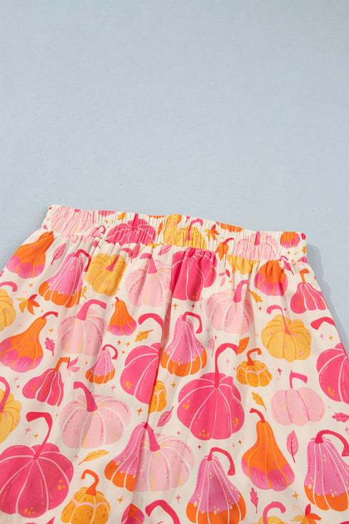 Pumpkin Print Pocket Placket Shell Button Lounge Set