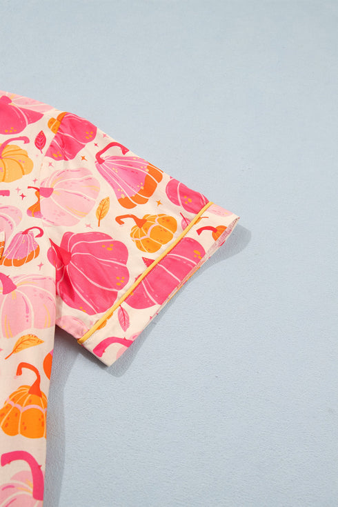 Pumpkin Print Pocket Placket Shell Button Lounge Set