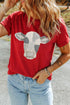 Cow Print Western Patchwork Round Neck Tee